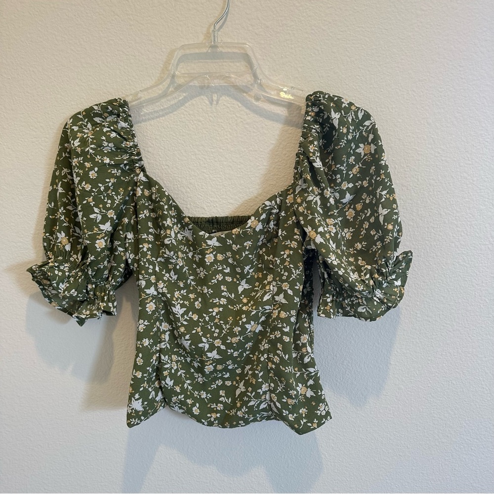 Abercrombie & Fitch Olive Floral Blouse